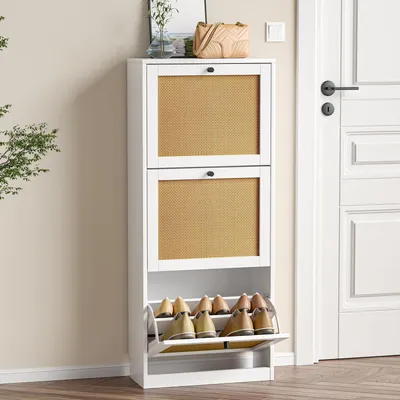 Obrázok produktu pre Skriňa na topánky s 3 zásuvkami, biela, 51 x 22,5 x 122 cm