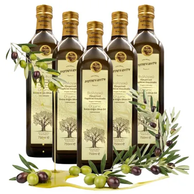Zdjęcie produktu dla Voliotis | Oliwa z oliwek 5x750 ML - Niska kwasowość - Niefiltrowana - Extra Virgin - Zielonkawy kolor - z Grecji - EVO - Szklana butelka