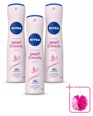 Imagen del producto de 3 aerosoles desodorantes NIVEA Pearl & Beauty, 150 ml - Paquete ahorro - 3 unidades