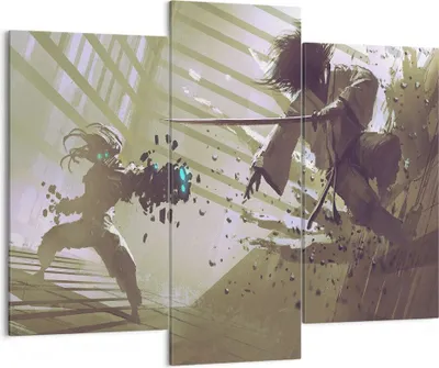Produktbild von Bild auf Leinwand - Leinwandbild - Roboter Samurai Schwert Kämpfen - 130x100cm - Wand Bild - Wanddeko - Leinwanddruck - Bilder - Kunstdruck - Leinwand bilder - Wandkunst - CB130x100-2912