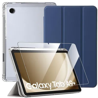Image de Coque + Verre Trempé pour Samsung Galaxy Tab A9 Plus / A9+ (11 Pouces) Protection Bleu Marine avec Porte-Stylet