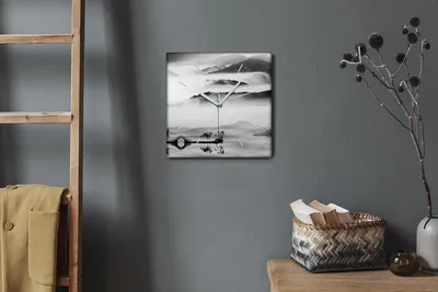 Produktbild von Coloray Hodiny Unikátní 30x30 cm  Tiché hodiny Pro obývací pokoj a kuchyň Nástěnné hodiny Plátno Bílé ručičky hodin - Viz Bergnebelbrücke