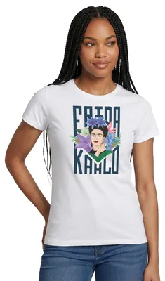 Produktbild von Spreadshirt Frida Kahlo Mit Blumenkranz Portrait Frauen T-Shirt, XL, Weiß