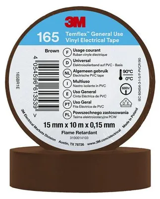 Immagine prodotto di 3M™ Temflex™ nastro isolante in vinile 165, Baun, 15 mm x 10 m | confezione (1 rotolo)