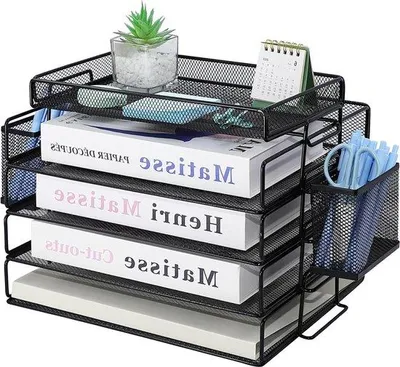Produktbild von Famanu Büro-Organizer mit 4 Fächern - Metall-Gitterbriefablage mit Schublade