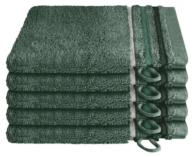 Produktbild von SCHIESSER Waschhandschuhset Skyline Color | Einfarbig | 5-teilig | 100% Baumwolle | Flauschig & Saugstark | 16x22 cm | Dunkelgrün