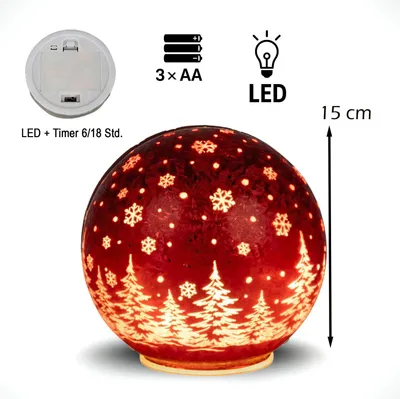 Produktbild von formano LED Deko-Kugel 15 cm Frosty Rot Glaskugel Timer 6h/18h beleuchtete Deko