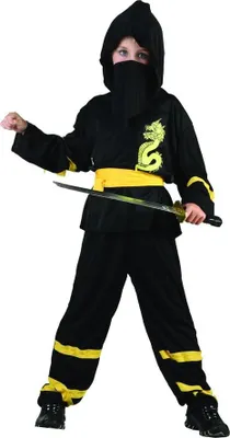 Produktbild von Ninja Kinderkostüm Drachen-Krieger schwarz-gelb - 134/140 (10-12 Jahre)