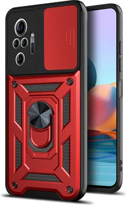 Produktbild von Redmi Note 10 Pro Hülle mit 360° Drehbarer Magnetische Ring Ständer Halter Dia Kameraschutz TPU Bumper Silikon Schutzhülle für Xiaomi Redmi Note 10 Pro/10 Pro Max Rot