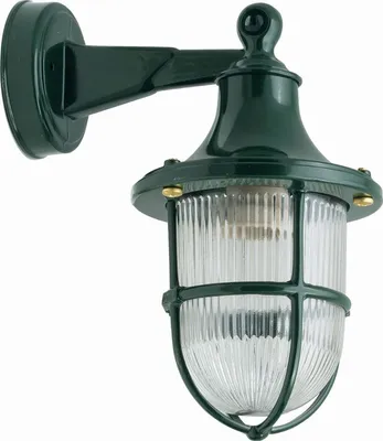 Produktbild von Außenlampe Wand Echt-Messing Glas H: 27 cm IP64 Grün E27 Maritim Wandleuchte Garten Haustür