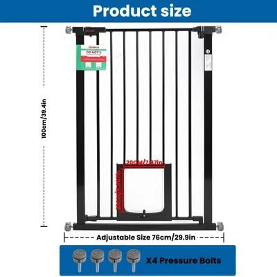 Zdjęcie produktu dla Barierka ochronna dla dzieci, barierka schodowa - siatka bezpieczeństwa H20L - montaż zaciskowy, bez wiercenia - automatyczne zamykanie - metal - szerokość 76 cm