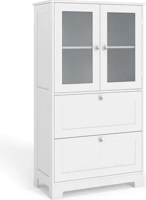 Produktbild von Badezimmerschrank mit 2 Schubladen und Glastüren, verstellbarem Einlegeboden