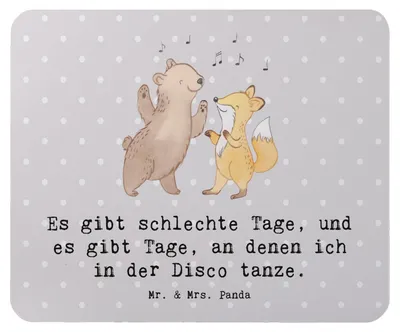 Produktbild von Mr. & Mrs. Panda Mousepad Bär & Fuchs Disco - Grau Pastell - Geschenk, Mouse Pad, Feiern, Sport, Mauspad, Nachtclub, Tanzen, pc mausunterlage, laptop, Clubbing, Clubs