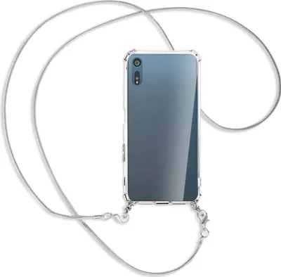 Produktbild von Handykette Backcover-Schutzhülle mit Band (Metall silberfarben) für Sony Xperia XZ, XZs - silberfarbene Kette Snake