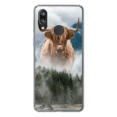 Produktbild von MuchoWow® Handyhülle Schutzhülle Hülle für Huawei P20 Lite (2020) Schottische Highlander - Kühe - Nebel Silikon Softcase Handy Hülle - Kartenhalter
