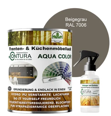 Produktbild von 750ml. + Anlauger - Contura Küchenmöbellack RAL Möbellack SEIDENMATT SET Möbelfarbe Holzlack Buntlack Küchenlack - RAL 7006 Beigegrau