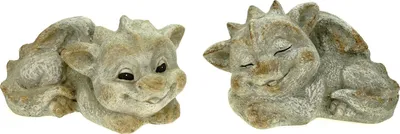 Produktbild von 2er Set Garten Drache liegend Steinoptik 20 cm Figur Gartenfigur Glück Skulptur