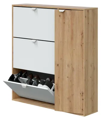 Produktbild von Schuhregal Dmodic, Schuhregal für den Eingangsbereich mit 4 Türen, platzsparender Schuhschrank, 105 x 24 x 112 cm, Weiß und Eiche