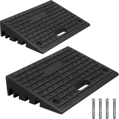 Obrázek produktu pro Bettizia 2x obrubníková rampa gumová s úchyty prahové rampy přenosná rampa pro invalidní vozík 49x30x11cm protiskluzová pro invalidní vozík na kolečkách