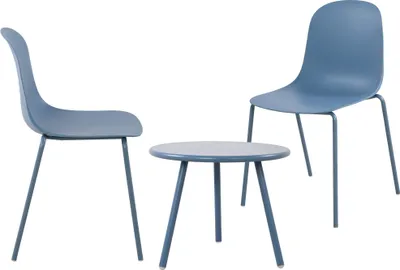 Produktbild von CLP 2er Sitzgruppe Mindin Set 1 Tisch 2 Stapelstühle wetterfest UV-beständig blau