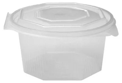 Produktbild von 250x Achteckbecher klar mit angehängtem Deckel 1000 ml (PP)