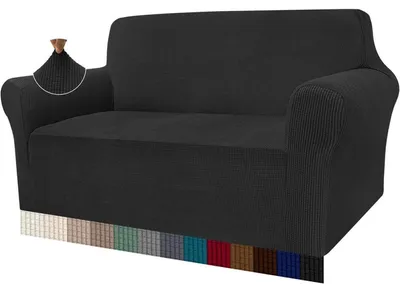 Obrázok produktu pre Poťah na pohovku, elastický, vzor Jacquard, pre dvojposadovú pohovku, čierna farba