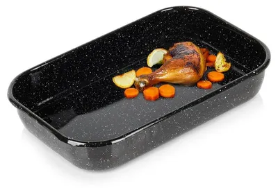 Productafbeelding van Geëmailleerde braadpan - Rechthoekige braadpan - 4,8 liter - 38 x 24,5 x 7 cm - Zwart