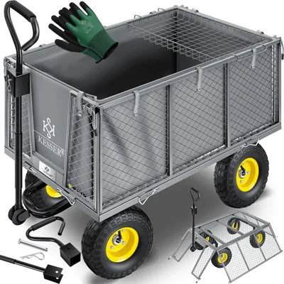Produktbild von KESSER® Bollerwagen 550kg belastbar Gartenwagen Transportwagen Gartenkarre herausnehmbare Plane Gerätewagen Handwagen vielseitig einsetzbar inkl. Handschuhe