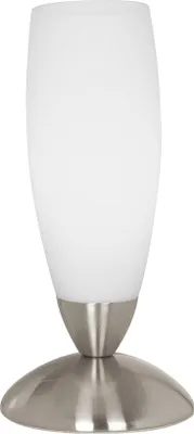 Produktbild von EGLO Tischlampe Slim, Tischleuchte, Nachttischlampe aus Metall und Glas, Wohnzimmerlampe in Nickel-Matt, Weiß, Lampe mit Schalter, E14 Fassung