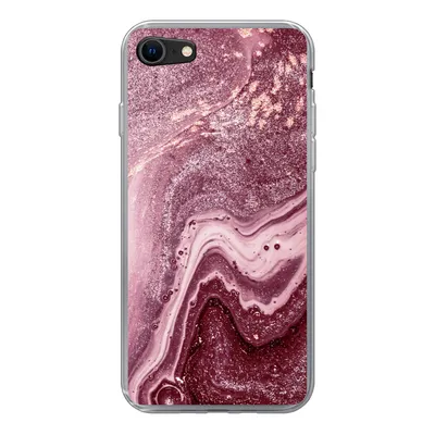 Produktbild von MuchoWow® Handyhülle Schutzhülle Hülle für iPhone 7 Naturstein - Rosa - Glitter Silikon Softcase Handy Hülle - Kartenhalter