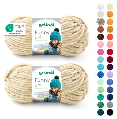 Image de Gründl Wolle, fil "Funny uni" en chenille, 2 pelotes de 100 g, couleur beige