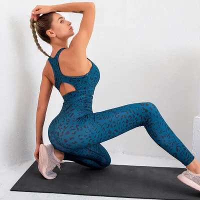 Produktbild von Sportset Plus Größe XL Tigermuster blau atmungsaktiv schnelltrocknend feuchtigkeitsableitend hohe Taille undurchsichtig
