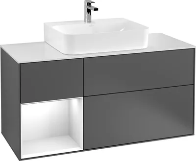 Produktbild von Villeroy & Boch Waschtischunterschrank FINION 1200 x 603 x 501 mm, mit Abdeckplatte Glas Black Matt Regalelement Black Matt Lacquer Anthracite Matt