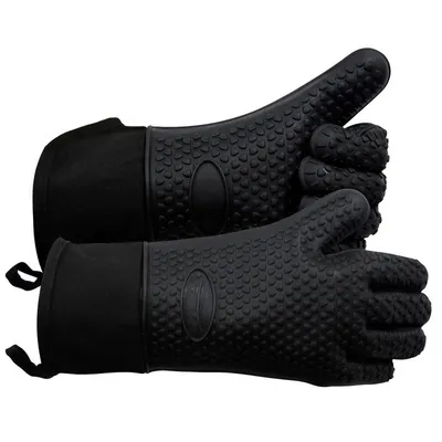 Produktbild von Silikon Ofenhandschuhe Hitzebeständig Topfhandschuhe BBQ Handschuhe Wasserdicht Küchenhandschuhe für Backofen Grillen Mikrowelle,Schwarz, XL