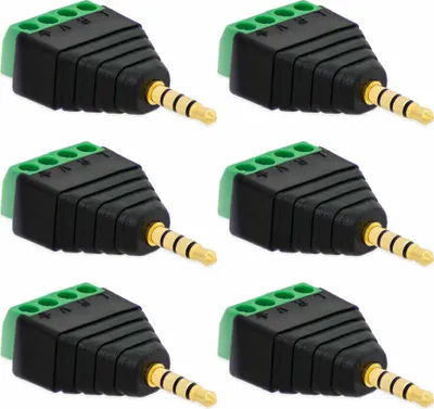 Produktbild von 6X Klinke Adapter Stecker 3,5mm >Terminal Block 4-Pin Schraub Klemmen Kabel Adapter