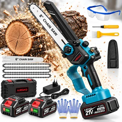 Imagen del producto de Motosierra a Batería 6/8", Mini Motosierra 2 en 1 Brushless, 1500W, 2×21V 4,0Ah, Lubricación Automática de Cadena, Tensado Sin Herramientas
