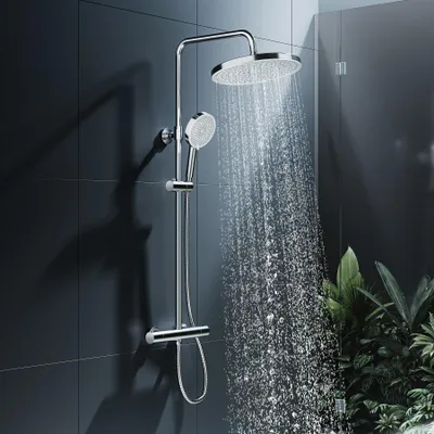 Produktbild von HOROW Duschsystem mit Thermostat, 5 Modi Strahlarten, große Regendusche Set Chrom, Duschsetit Thermostat, Höhenverstellbar, 30 cm Großem Kopfbrause