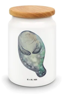 Produktbild von Mr. & Mrs. Panda Dose Seekuh Happy - Weiß - Geschenk, Neustart, Neuanfang, Frischhaltedose, Keksdose, Urlaub, Teedose, Achtsamkeit, Kaffeedose, Freundin, behälter