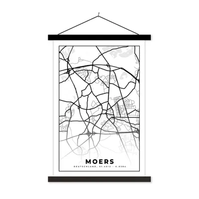 Produktbild von MuchoWow® Textilposter Karte - Moers - Stadtplan 60x90 cm mit schwarzem Rahmen - Poster Wohnzimmer