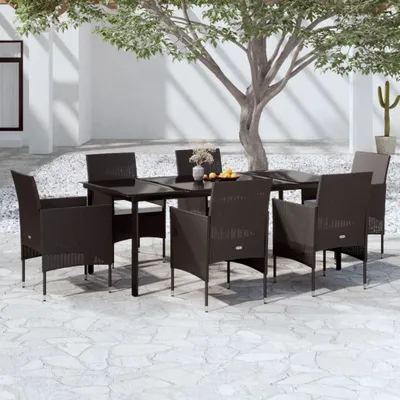 Produktbild von "2026 Promotion" 7-tlg. Garten-Essgruppe - mit Tisch und Stühlen - mit Kissen - Schwarz - Gartenmöbelset CC4540