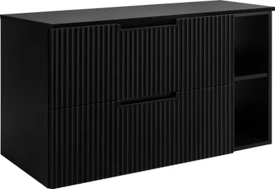 Produktbild von RODAN | Badschrank - Schwarz - 80 cm - 2 Softclose Schubladen - Geriffelte Fronten