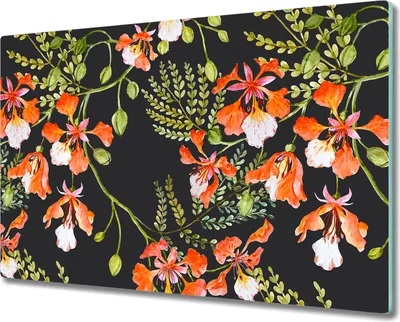 Produktbild von Glas Schneidebrett Herdabdeckplatten Schneideplatten - 80x52 cm - Rote Blumen