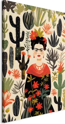Produktbild von Wandbilder XXL Frida Kahlo 60x90 cm 1 tlg  Wand Deko Leinwand Bilder Groß Wohnzimmer Unter der Wüstenflora Frau Porträt Abstraktion h-H-10055-b-a