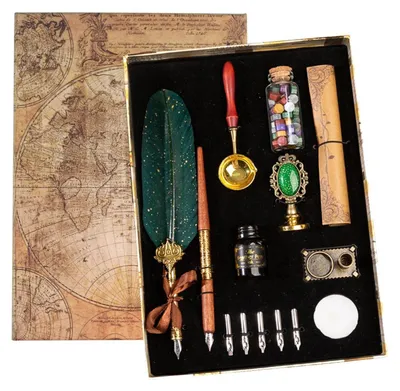 Immagine prodotto di Set per calligrafia con pennino, inchiostro e sigilli di cera, colore verde