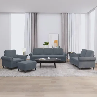 Image de vidaXL Ensemble de canapés 4 pièces avec coussins gris foncé velours