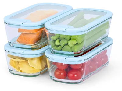 Zdjęcie produktu dla Omgoods - Prostokątne szklane pojemniki do przechowywania o pojemności 550 ml z pokrywką, szczelne i nadające się do używania w piekarniku