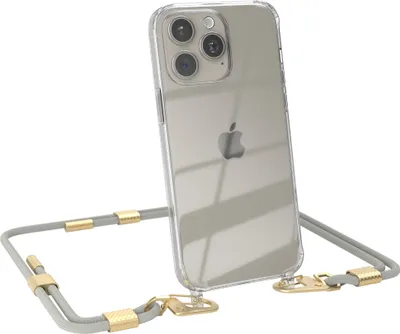 Produktbild von EAZY CASE Handykette für Apple iPhone 15 Pro Max, Transparente Silikonhülle mit Band, Clear Case, abnehmbar in Beige