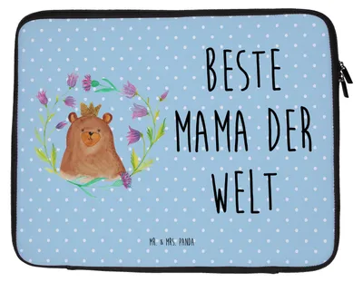Produktbild von Mr. & Mrs. Panda Hülle Laptop Bär Königin 33 x 42 cm - Blau Pastell - Geschenk, Mom, Mutter, Teddy, Mutti, Laptoptasche, Lieblingsmensch, Tasche, Notebooktasche, Mama