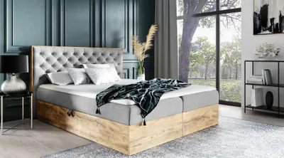 Produktbild von Boxspringbett Schlafzimmerbett DIONA 160x200cm Stoff Hellgrau inkl. Bettkasten