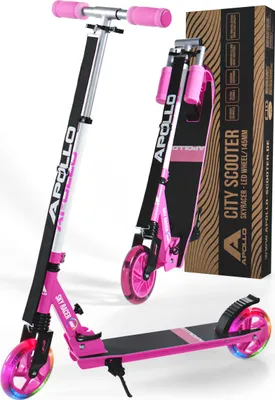 Immagine prodotto di Apollo Skyracer | Monopattino con Ruote a LED da 145 mm | Monopattino pieghevole e regolabile | bambino e bambina, 6 anni in su - pink